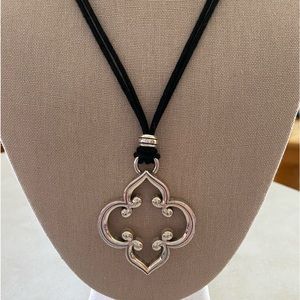 Brighton Silver Quatrefoil Pendant Necklace with Black Cord